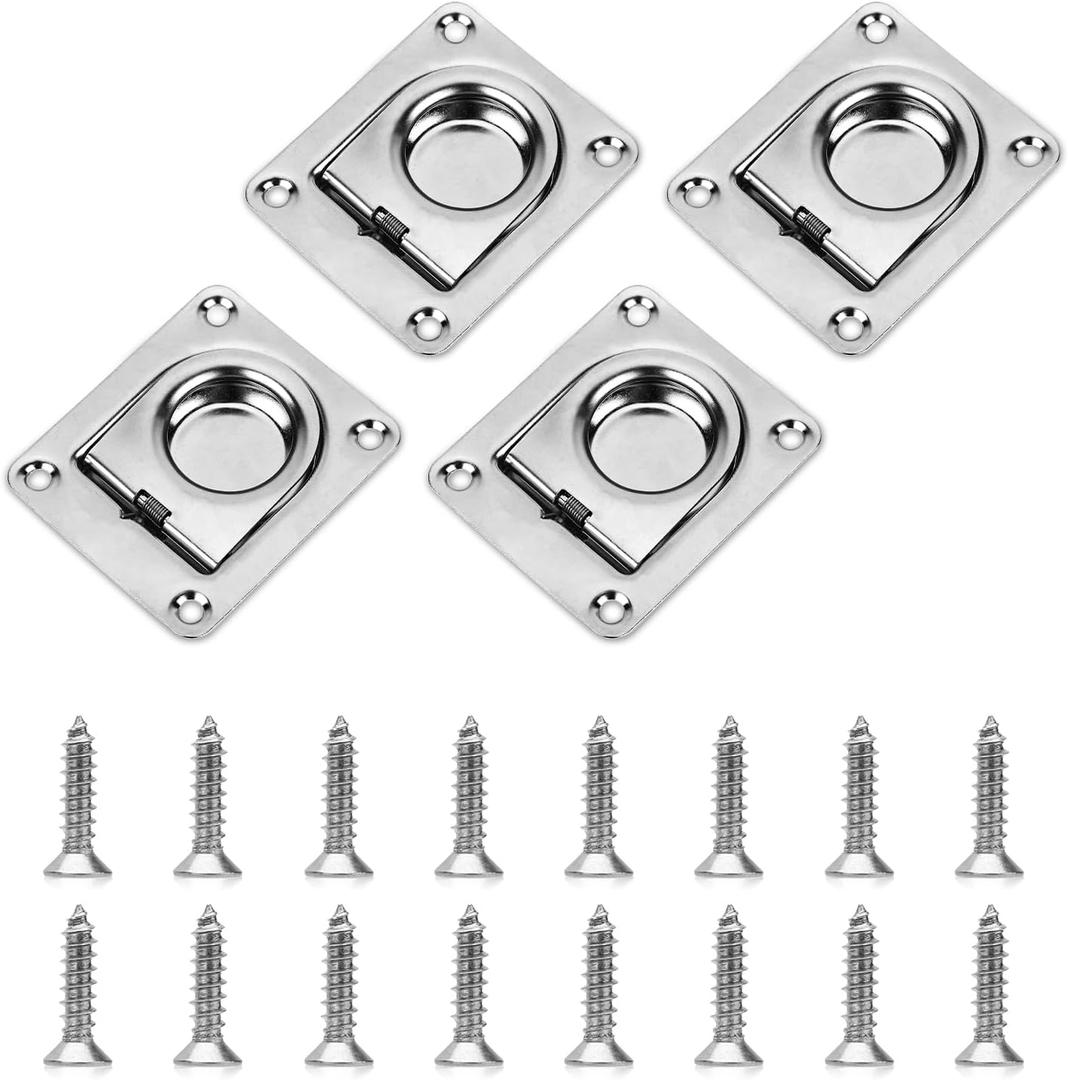 4pcs Spring Hatch Pulls, Sliding Door Ring Pull Handle Recessed Pull Handles Closet Built-in Door Latches Flush Latch Hatch Handle for Closet Cabinet Deck Boat Home Furniture