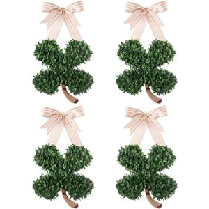 4 Pack St. Patrick's Day Shamrock Wreaths for Front Door 17" x 9" Spring Lucky Green Clover Irish Door Wreath Decor, Rustic Farmhouse Wall Hanging for Festival, Mantel, Party Decoration