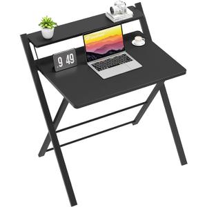 GreenForest Folding Desk No Assembly Required Small Size, 2-Tier Foldable Computer Desk with Shelf for Home Office, Space Saving Portable Laptop Study Foldable Table for Small Spaces, Black (22 x 27.3 inch)