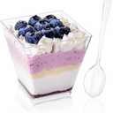 YOUBET 102 PCS Plastic Dessert Cups - 8oz Clear Square Cups - 51 Pack Mini Appetizer Cup with Tasting Spoons for Pudding, Fruit, Yogurt Parfait and Ice Cream