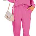 Onedreamer Sweatsuits for Women 2 Piece Outfits Puff Long Sleeve Crewneck Pullover Sweatshirt Jogger Lounge Sets (Medium, Rose Red)