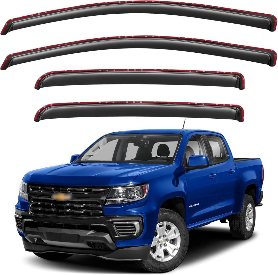 in-Channel Window Rain Guards for 2015-2022 Chevy Colorado/GMC Canyon Crew Cab, Window Visors Vent Guard Shade Deflectors
