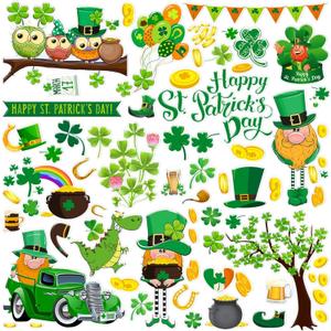 Cholemy 108 Pcs St Patrick's Day Window Gel Clings Green Shamrocks Thick Gel Clings Removable Reusable Irish Gnome Clover Window Stickers Decals for Glass Home Classroom St Patricks Day Party Decor