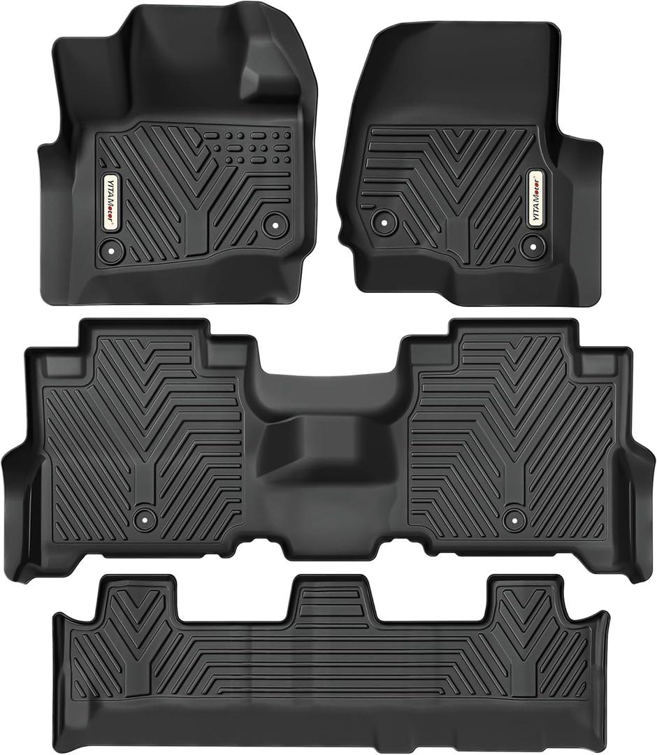YITAMOTOR Custom Compatible with 3 Row Floor Mats Compatible for 2018-2025 Ford Expedition/Expedition Max with 2nd Row Bench Seat, Front 1st & 2nd 3rd Seat Black Floor Liner Set