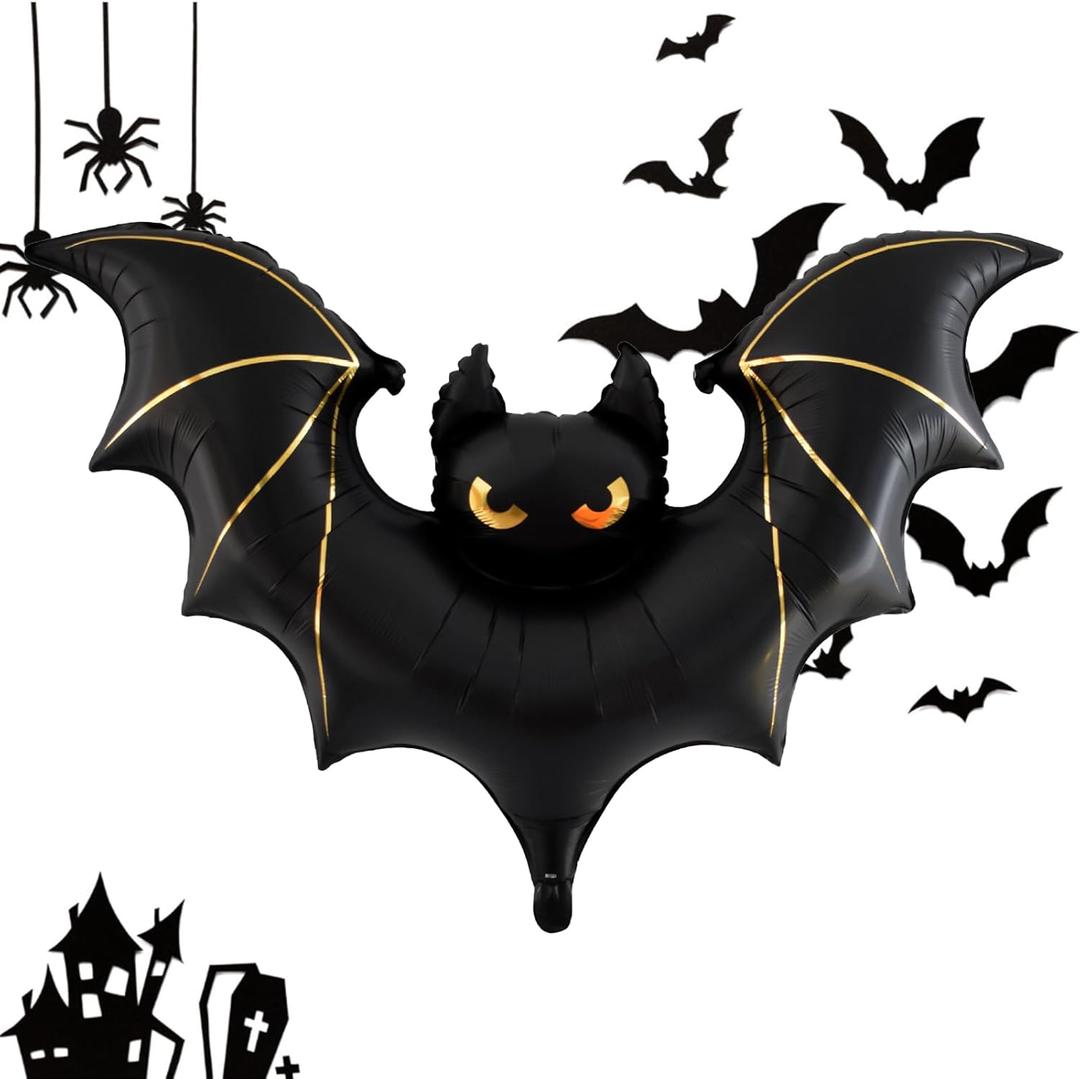 2 x Halloween Black Bat Balloons, 59 Inch Large Bat Foil Balloon For Halloween Party Supplies, Scary Birthday Decorations