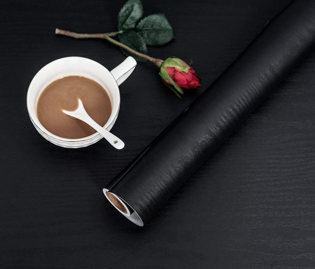 Abyssaly Black Wood Wallpaper 15.7 Inch X 118 Inch Peel and Stick Paper for Countertops, Authentic Wood Look, Durable, Thickening Home Office Decoration