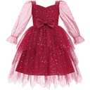 IMEKIS Pageant Dresses for Girls: 4th 5th Birthday Outfit Toddler Prom Gold Sparkly Tulle Tutu Baby Tea Party Formal Wedding Kids Sequin Christmas Fall Winter Long Sleeve Red Stars 4-5T