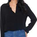 Womens Button Down Shirt Long Sleeve Button Up Shirt Ladies Work Blouses Loose Fit Tops (Black, S)