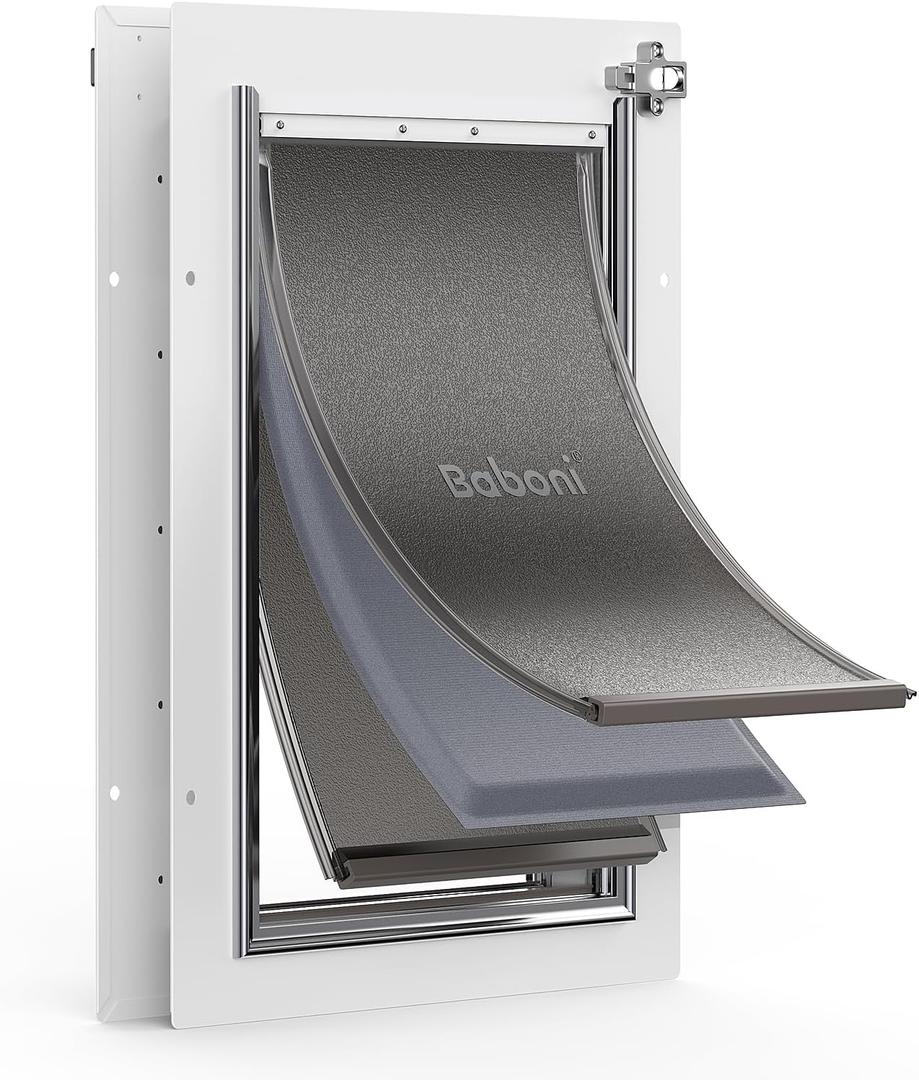 Baboni 3-Flaps Pet Door for Interior and Exterior Doors, Steel Frame and Telescoping Tunnel, Strong and Durable Dog Door (Pets Up to 40 Lb) -Medium