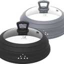 Microwave Splatter Cover Vented Glass Splatter Guard Lid with Collapsible Silicone for Food as Pot Covers 11.8 inch Large 2 Pack (BLACK&GREY 2SET)