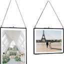TLBTEK 2 pcs Black Hanging Photo Frame, 5x7 inch Double Glass Frame for Pressed Flowers,Clear DIY Vintage Artwork Display Frame Wall Mounted Photos Framehorizontal+vertical