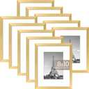 upsimples 8x10 Picture Frame Set of 4, Display Pictures 5x7 with Mat or 8x10 Without, Multi Photo Frames Collage for Wall or Tabletop Display, Gold
