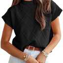 Saodimallsu Womens Summer Mock Neck Sweater Cap Sleeve Lightweight Sweater Vest Casual Loose Knit Pullover Tank Tops, Small