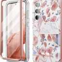 SURITCH Samsung Galaxy S23 Case, Full-Body Protection with Built-in Screen Protector, Shockproof Dual-Layer Rugged Bumper - Rose Marble