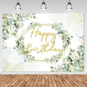 Avezano Sage Green Birthday Backdrop Greenery Eucalyptus Leaves Birthday Party Background Bday Party Decorations for Women Adults 7 x 5 ft