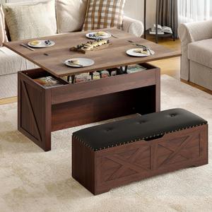 YITAHOME Lift Top Coffee Table Set with Storage Ottoman Bench & Wheels, 4 in 1 Convertible Dinning Center Tables with Hidden Compartment, Farmhouse Coffee Tables for Living Room Furniture, Walnut, 41.73 inches x 19.69 inches x 19.49 inches, Missing Manual
