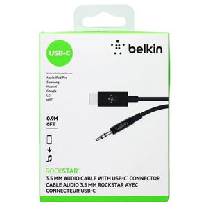 Belkin Rockstar 6FT USB-C to (3.5mm) Aux Cable - Black