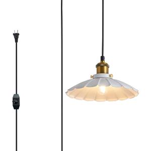 Oyisen Plug in Pendant Light Industrial 9.8 Inch White Lampshade Kitchen Island On/Off Switch Hanging Lamp Plug in Adjustable 14Ft Cord Hanging Lights for Bedroom and Living Room