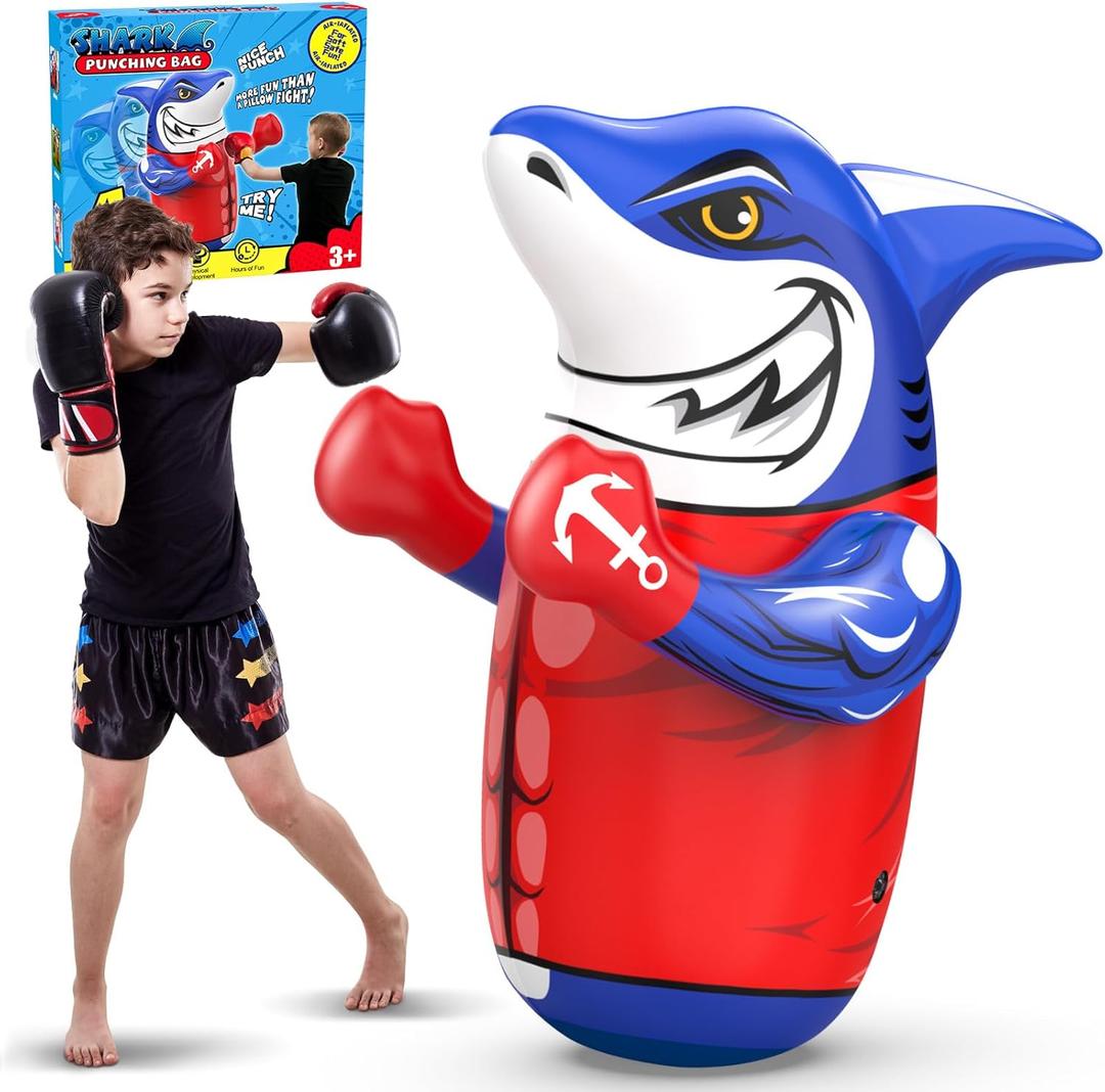 2025-Updated Shark Inflatable Punching Bag for Kids, 47'' Shark Toys for Kids, Uniquely-Designed Durable Indoor & Outdoor Toys Birthday for 3-8 Years Old Boys