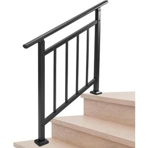 Metty Metal Handrails for Outdoor Steps Suitable for 1 to 3 Steps- Wrought Iron Stair Railing- Step Steady with 3 Feet Handrailing- Safe Indoor Home Banisters (Black)