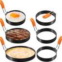 Patelai 6 Pcs Egg Ring Pancake Ring Set Stainless Steel Fried Egg Molds Griddle Pancake Shapers with Silicone Handle for Breakfast Omelette Sandwich (Round Style,4, 6, 8 Inch)