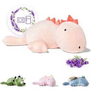 KOWSI Microwavable Heating Pad Pink Stegosaurus Plush - 1.4 Lb Weighted Stuffed Animal Toy with Tourmaline Beads & Lavender - 16" Squished Long Dinosaur Pillow - Lumbar Back Cushion Lasting Warmth (Coral Peach Spike Dino)