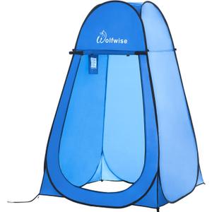 WolfWise Portable Pop Up Privacy Shower Tent, Spacious Changing Room, Dressing Room, Sun Sunshade Canopy Outdoor Rain Shelter, Backpack Privacy Shelters for Camping, Hiking, Beach, Toilet, Blue (47.2" L x 47.2" W x 74.8" H)