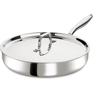 12 Inch Tri-Ply Stainless Steel Frying Pan, Frying Pan with Lid, PFOA/PTFE Free Skillet, Induction Cooking Pans, Dishwasher & Oven Broiler Safe 600F, Professional Cookware, Heavy Duty & Even Heat