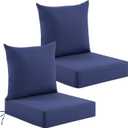 Deep Seat Patio Cushions Set of 2, 24x24x5.75 Inch, Waterproof Outdoor Chair Cushions, Fade Resistant Patio Furniture Cushions with Ties for Couch, Sofa, Lawn, Outside, Navy Blue, 24*24+5.75/25*22.5 inch