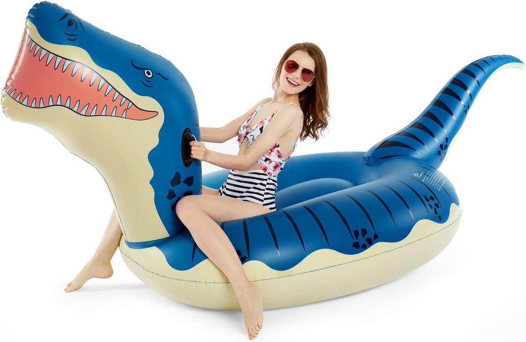 Jasonwell Inflatable Dinosaur Swimming Pool Float for Kids Boys Girls Adults 124'' Giant Tyrannosaurus Rex Floatie Summer Beach Ride on Party Pool Raft Lounge Toys (blue)