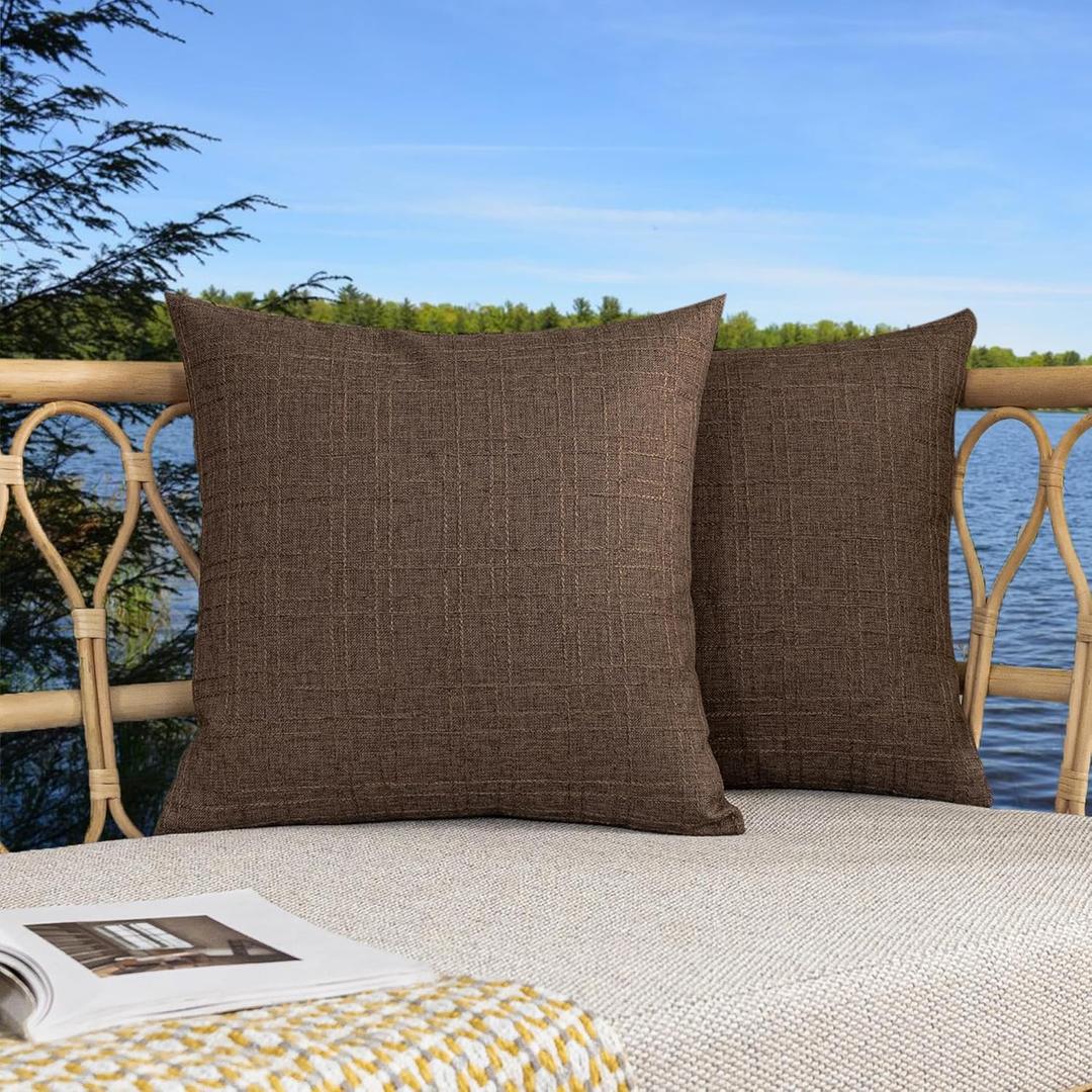Kevin Textile Pack of 2 Decorative Outdoor Waterproof Pillow Covers Garden Checkered Cushion Sham Throw Pillowcase, Shell for Patio Tent Couch 20x20 Inch Brown
