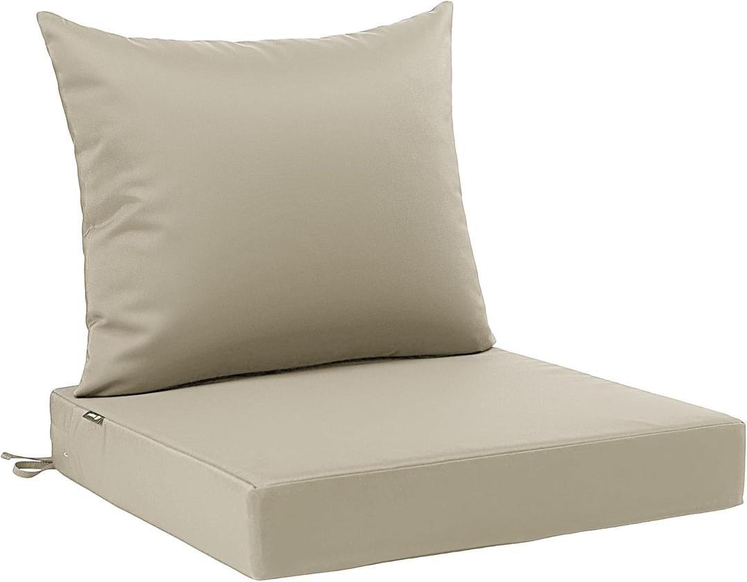 Favoyard Outdoor Patio Seat Cushions Set, 24 x 20 Inch, Waterproof, Beige