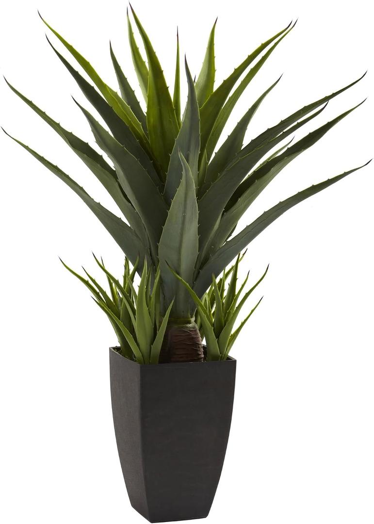 Nearly Natural Agave with Black Planter