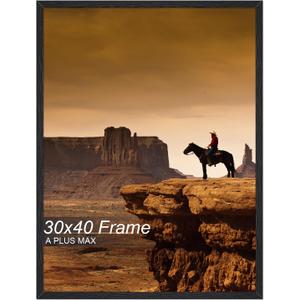 A PLUS MAX 30x40 Picture Frame, Black Engineered Wood Frame for 30 x 40 Inch Picture Poster Photo, Light Weight 30 by 40 Frame with Wood-grain for Wall - 1 Pack/Black/30 x40