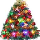 Mini Christmas Tree, 24"/60cm Tabletop Artificial Christmas Tree with Ornaments & LED String Lights, Small Desktop Xmas Tree with Tree Skirt for Room and Office