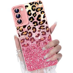for Samsung Galaxy S21 FE 5G Phone Case, Fashion Flower Pattern Design Girls Women Liquid Silicone Cover, Slim Shockproof and Scratch-Resistant Soft Case for Samsung S21 FE - Leopard Glitter