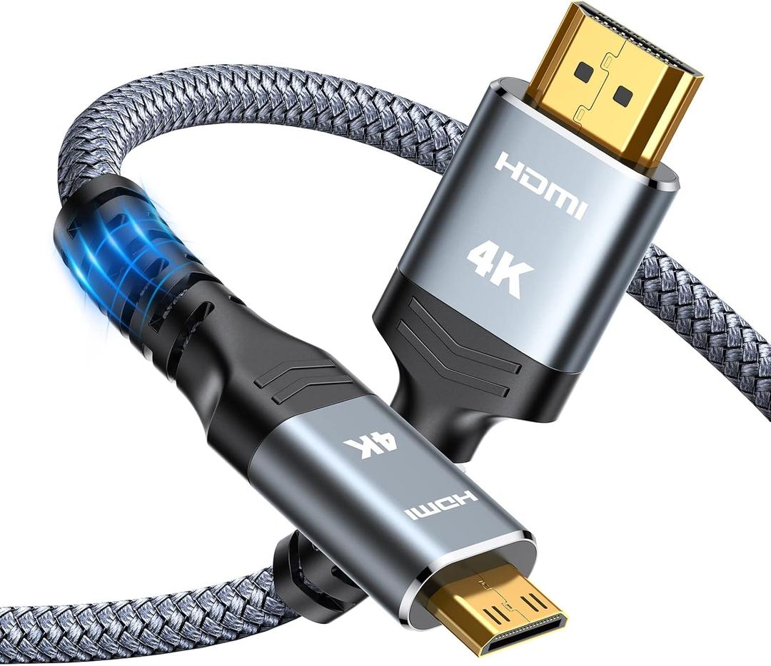 Highwings Mini HDMI to HDMI Cable 1FT, High Speed 4K60Hz HDMI to Mini HDMI Male Bi-Directional 2.0 Cord, for HDTV, Tablet, Camera and Camcorder [Aluminum Shell, Nylon Braided] (Grey)