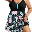 Hanna Nikole Women's Plus Size Swim Dress - One Piece Swimsuits Tummy Control Bathing Suit Swimwear 2025 White＆Pink Floral 2X
