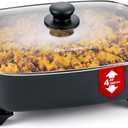 Elite Gourmet 15" x 12" x 4" Electric Skillet, Xtra Deep Dish, Ceralast PFAS Free Ceramic, 1500W Rapid Heat, Tempered Glass Vented Lid, Dishwasher Safe, 12.5 Qt., Black/Gray