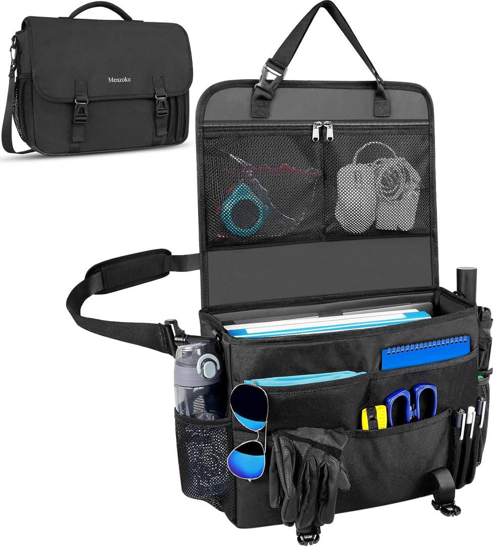 MENZOKE Car Front Seat Organizer, Patrol Bag Law Enforcement, Hanging Passenger Seat Car Organizer with 17 Inch Laptop Storage, Adjustable Strap Backseat Organizers for Truck Office, Police, Black