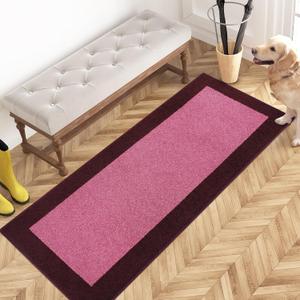 PURRUGS Dirt Trapping Door Mat 24" x 60", Non-Slip/Skid Machine Washable Entryway Rug, Shoes Scraper, Throw Rug, Super Absorbent Area Rug for Muddy Wet Shoes and Paws, Pink & Burgundy Red