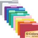 SUNEE File Folders Letter Size 10 Assorted Colors, 100 Pack Folders for Documents 1/3-Cut Tabs, Colored File Folders Office Home School for Documents Files Paper