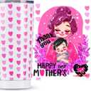 20oz Mom Tumbler Insulated Thermal Coffee Cup - Portable Travel Mug with Cute Cartoon Patterns, Leak-Proof for Mom, Great Mothers Day Gift for Daily Use Office OutdoorWhite