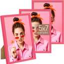 Upsimples 5x7 Picture Frame Set of 3, Made of High Definition Glass for 5 x 7, Wall and Tabletop Display Thin Border Photo Frames for Home Decor, Pink