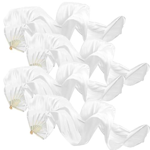 Beeveer 2 Pcs Women Silk Belly Dance Fan Veils 5.9ft Faux Silk Bamboo Long Fans Veil Dance National Dancing for Praise Worship Church School Performances, Left and Right