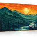 Celestdeco Woodland Mountain Framed Canvas Wall Art Set, Abstract Ridge Wall Painting, Boho Sunset Scenery Wall Decor, Modern Natural Landscape Art Print for Living Room, Bedroom, Office - 20"x40"