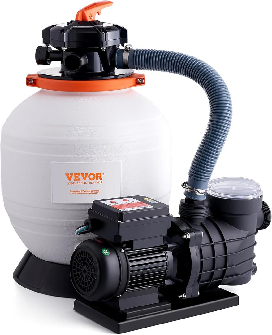 VEVOR 14-inch Sand Filter Pump for Above Ground, Digital Programmer Timer, 3000 GPH, 3/4 HP Pool Pumps System & Filters Combo Set with 6-Way Multi-Port Valve & Strainer Basket, Easy Installation (White)