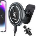 OHLPRO for MagSafe Car Mount Charger iPhone Wireless Car Charger, Stick on Dashboard Magnetic Phone Holder Mount for iPhone 16 Pro Plus Max 15 14 13 12 Series, 15W Fast Charging, Aluminum Shell (Dark Gray)