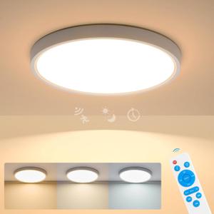 11.8 Inch Motion Sensor Ceiling Light with Remote, 24W Wired Flush Mount Light Fixture, 3000K/4000K/6000K 2400LM Motion Sensor Lamp Indoor for Closet Hallway Laundry Pantry(White)