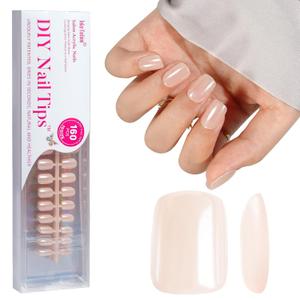 Press On Nails - Short Square Acrylic Nails, 160pcs, Fake Nail Tips for DIY Nail Art, Soft Gel, Glazed Donut, 16 Sizes